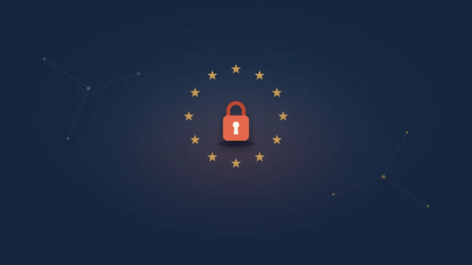 Padlock at the centre of a circle of gold EU stars