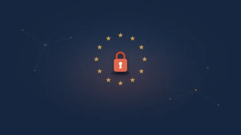 Padlock at the centre of a circle of gold EU stars